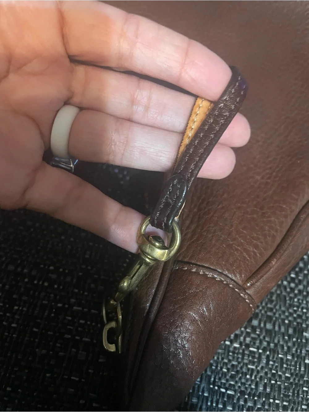 Coach Brown Pebbled Leather Hobo Shoulder Bag with Brass Hardware.